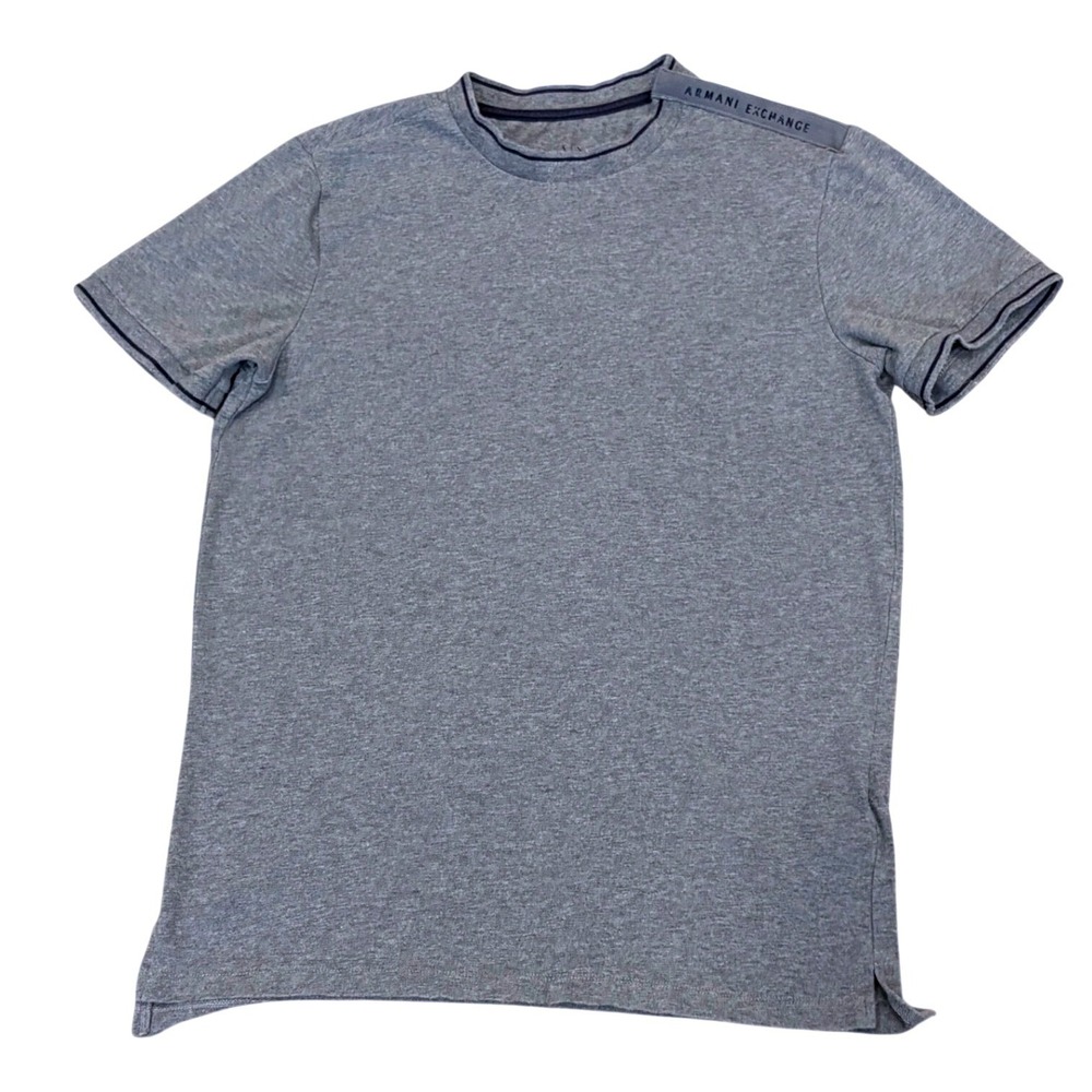 Armani Exchange T-Shirt Mens Small Grey Shoulder Zip Logo Tape Short Sleeve